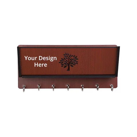 Brown Customized Slant-Tree-Balcony-BR-KeyHolder Wooden Key Holder (7 Hooks)