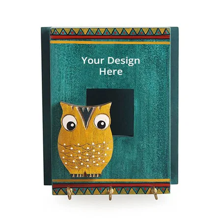 Blue Yellow Customized Wooden Key Holder for Home Décor Stylish (3 Hooks) |Key Hangers for Wall Décor Keychain Holder Key Stand Key Holder for Wall Decoration Home Decorative