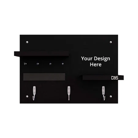 Black Customized Wood Wall Mounted Key Hooks with Double Wall Shelf Display Rack Ideal for Home Décor Key Chain Holder