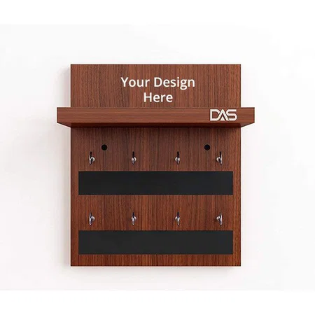 Brown Customized Wall Mounted Home Décor Key Chain Holder/Key Hooks Organizer with Wall Shelf Display Rack Classic Walnut