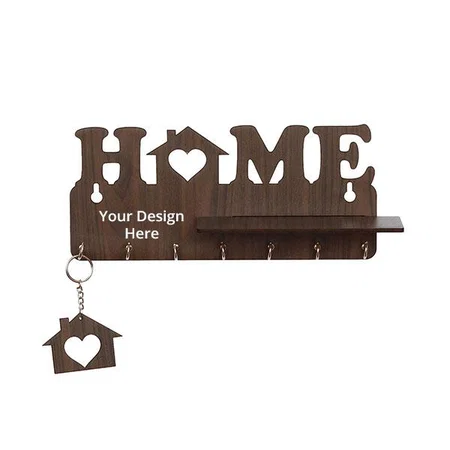 Brown Customized Home Keys Wooden Key Holder with 7 Hooks, Free Keychain (29 cm x 13.5 cm x 0.4 cm)