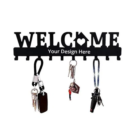 Black Customized Key Holder for Wall Metal Keys Holder Decorative Wall Mounted WELCOME Design Style Key Rack With Adhesive Wall Screw