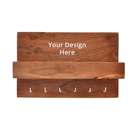 Brown Customized Wall Mount Home Décor Key Chain Holder/Key Hook with Wall Shelf Display Rack Classic Walnut 6 Hooks (11 * 7 * 3.5 inch)