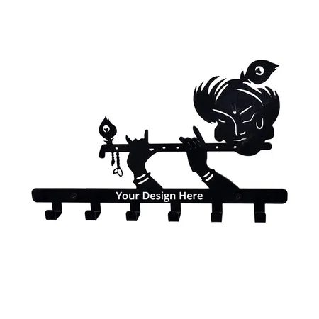 Black Customized Metal Wall Keyholder | 7 Hook Lord Krishna Wall Rack | Hooks Rack/Holder for Kitchen Utensil | Wall Mounted Key Holder