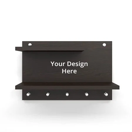 Wenge Colour Customized Wall Mounted Home Decor Key Chain Holder Organizer Key Hooks with Wall Shelf Display Rack Engineered Wood-Model-Drew, 5 Hooks for Home and Office