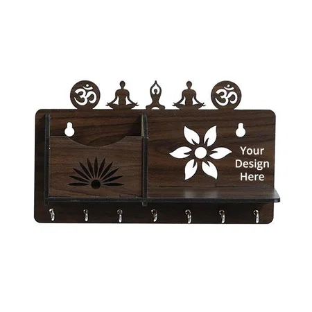 Brown Customized Key Holder for Home Wooden Yoga 3D Key Holder OM Hanger Wall Mounted Key Organizer for Hanger