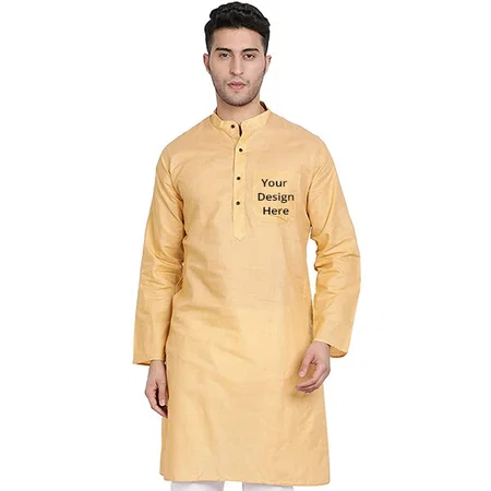 Yellow Customized Pure Cotton Kurta Pajama Set For Men