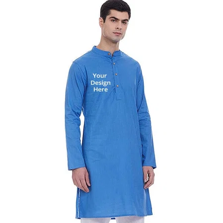 Blue Customized Men's Cotton Regular Kurta
