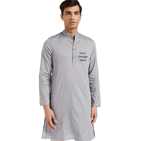 Grey Customized Cotton Men's Kurta