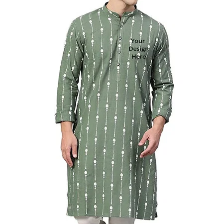 Green Customized Cotton Regular Men's Kurta