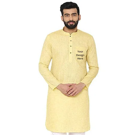 Yellow Customized Men's Silk Kurta