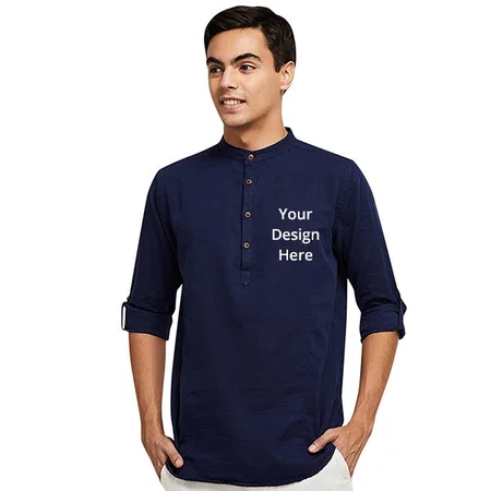 Navy Blue Customized Men's Solid Kurta
