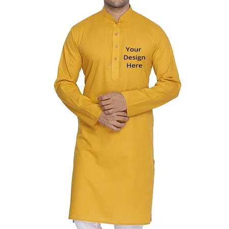 Mustard Yellow Customized Men's Cotton Kurta