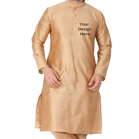 Rose Gold Customized Men Silk Blend Solid Regular Tunic Kurta Shirt