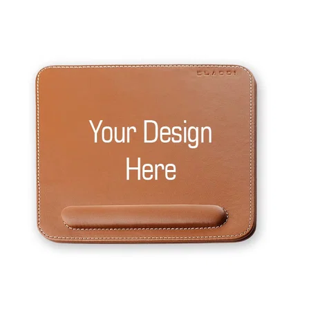 Light Brown Customized Vegan Leather Mouse Pad with Wrist Rest, Non-Slip Backing, Waterproof, Stitched Edge, Handmade, Eco-Friendly