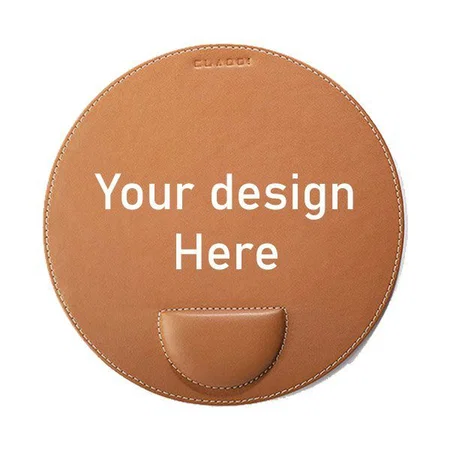 Brown Customized Vegan Leather Mouse Pad with Wrist Rest, Non-Slip Backing, Waterproof, Stitched Edge, Handmade, Eco-Friendly, Home