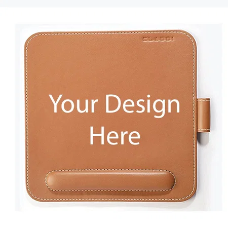 Light Brown Customized Vegan Leather Mouse Pad with Wrist Rest, Non-Slip Backing, Waterproof, Stitched Edge, Handmade, Eco-Friendly (Pack of 4)