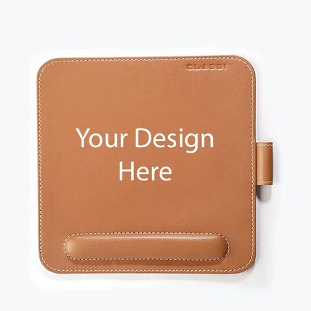 Brown Customized Vegan Leather Mouse Pad with Wrist Rest, Non-Slip Backing, Waterproof, Stitched Edge, Handmade, Eco-Friendly (Pack of 2)