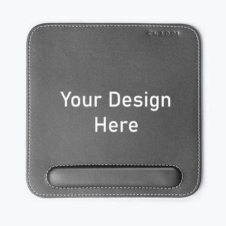 Grey Customized Vegan Leather Mouse Pad with Wrist Rest, Non-Slip Backing, Waterproof, Stitched Edge, Handmade, Eco-Friendly