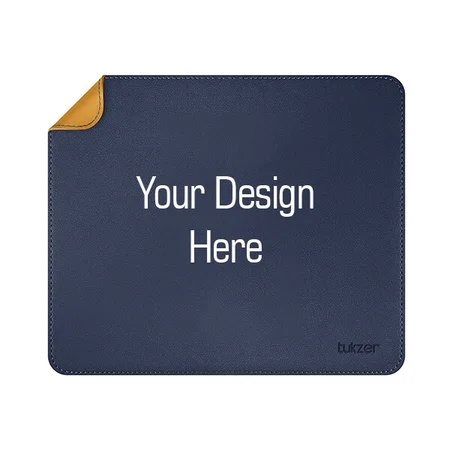 Navy Blue and Yellow Customized Vegan PU Leather Mouse Pad for Laptop, Notebook, Gaming Computer | Smooth Reversible Dual Color Splash Proof Anti Fray Stitched Edges Anti Skid Mousepad (9.8 x 8.2 Inch)