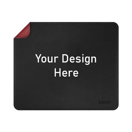 Black and Red Customized Vegan PU Leather Mouse Pad for Laptop Notebook Gaming Computer | Smooth Reversible Dual Color Splash Proof Anti Fray Stitched Edges Anti Skid Mousepad (Size - 9.8 X 8.2 Inch)