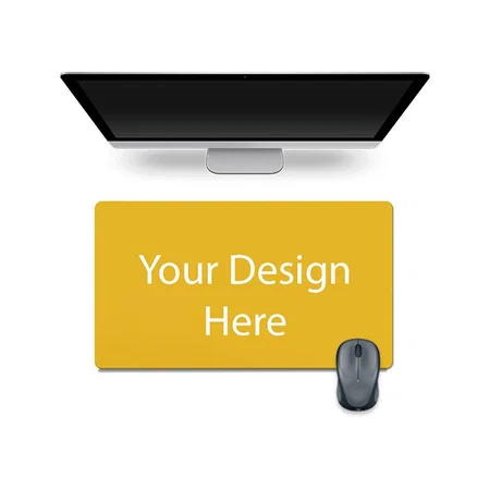 Yellow and Navy Blue Customized Mouse Pad, Desk Mat Extended for Work from Home/Office/Gaming , PU Leather Anti-Skid Anti-Slip Reversible Splash Proof Deskspread (60 x 30 cm)