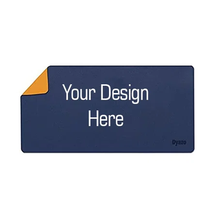 Navy Blue and Yellow Customized Leather Mouse Pad, Extended Desk Mat for Work from Home /Office / Gaming, Reversible Anti-Slip, Design Water Resistant Desk Spread (Size - 35 Inch * 17.7 Inch)