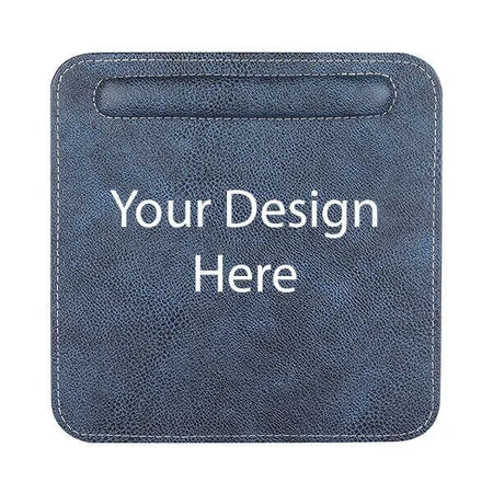 Blue Customized Vegan Leather Mouse Pad with Wrist Rest, Non-Slip Backing, Waterproof, Stitched Edge, Handmade, Eco-Friendly
