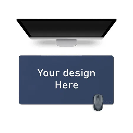 Navy Blue and Yellow Customized Vegan Leather Desk Pad Protector, Mouse Pad, Office Desk Mat, Laptop Desk Pad, Waterproof Desk Writing Pad Edge- Stitched (36"x17")