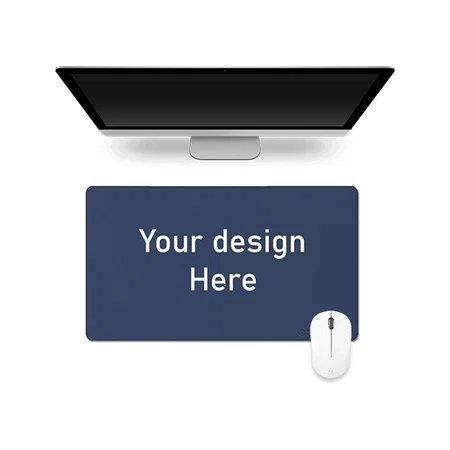 Navy Blue and Yellow Customized Vegan Leather Desk Pad, Mouse Pad, Laptop Protector Desk Pad, Waterproof Desk Writing Pad (23.6"x13.8")