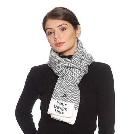 Grey &amp; White Customized Knitted Warm Muffler