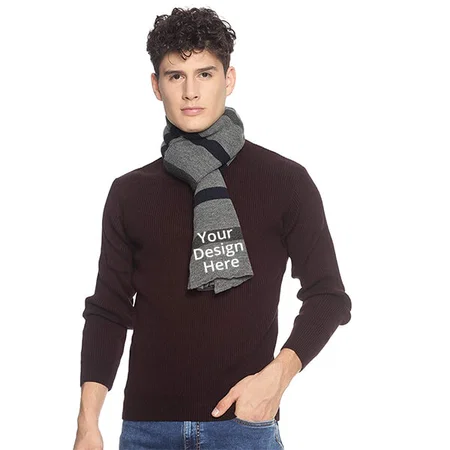 Grey Customized Woolen Winter Wear Striped Knitted Muffler