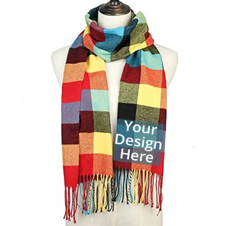Multicolour Customized Big Check Pattern Winter Stole