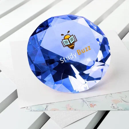Blue Customized Crystal Glass Diamond Shaped Paper Weight