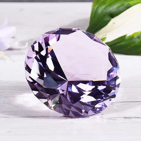 Purple Customized Diamond Shaped Crystal Glass Paper Weight with Clear Finish (Size - 2.4 Inch)
