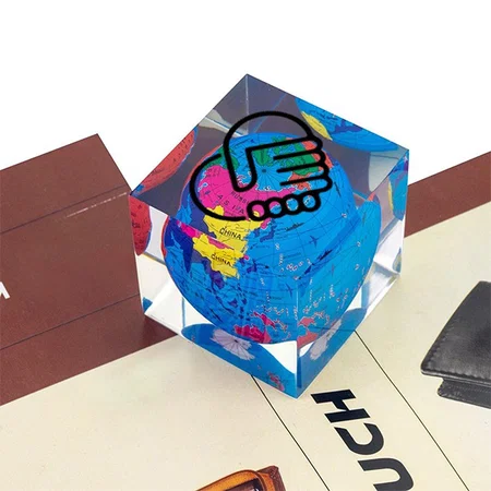 Transparent Customized Globe Cube Shaped Paper Weight (Size - 2 Inch)