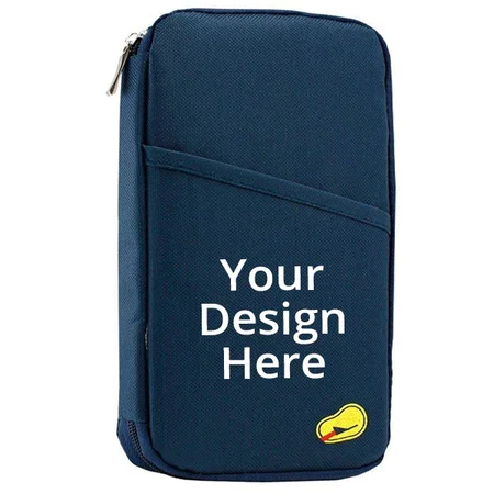 Blue Customized Travel Passport Organizer Wallet with Zip for Credit Card, Ticket, Coins