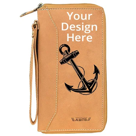 Light Brown Customized Leather Unisex Passport Holder