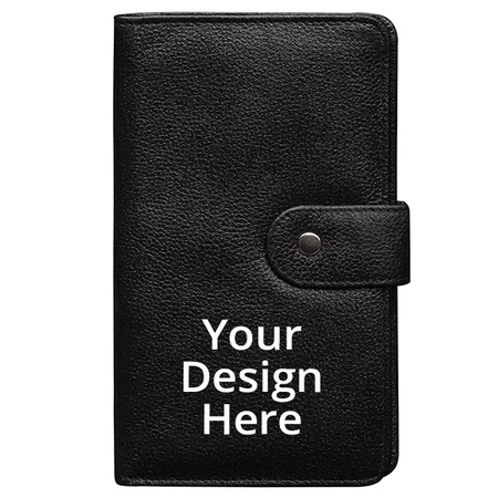 Black Customized Leather Women Clutch Travel Wallet with Button Closure