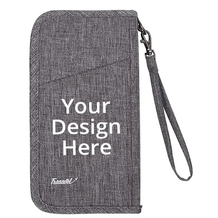 Grey Customized Fabric Passport Wallet Organizer Pouch with Removable Strap