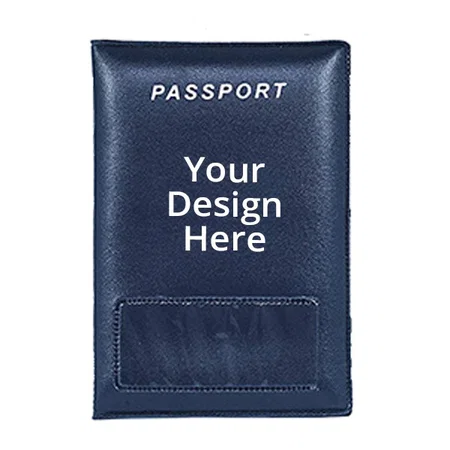 Blue Customized Leather Passport Cover for Men &amp; Women (14 x 9.5 cm)