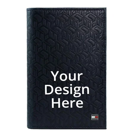 Black Customized Tommy Hilfiger Navy Leather Unisex Passport Holder