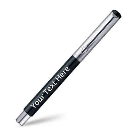 Black Silver Customized Parker Vector Mettalix Trim Fountain Pen With Free Quink Blue Ink Bottle