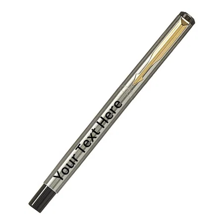 Stainless Steel Customized Parker Vector Gold Trim Fountain Pen with Free Card Holder, Gold Nib