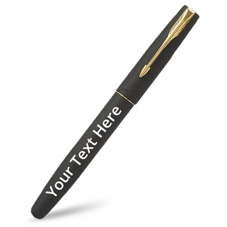 Matte Black Customized Parker Frontier Chrome Trim Fountain Pen with Card Holder, Gold Nib