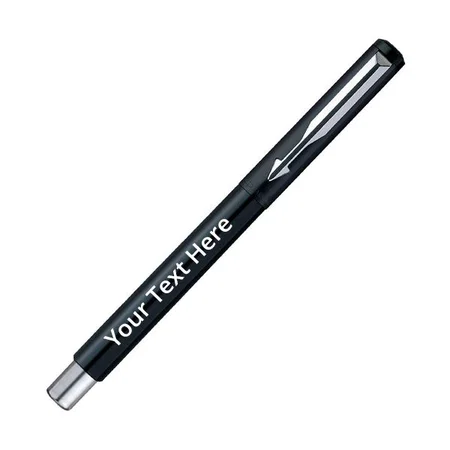 Black Customized Parker Vector Gift Set, Parker Vector Chrome Trim Roller Ball Pen with Black Card Holder (Ink - Blue)