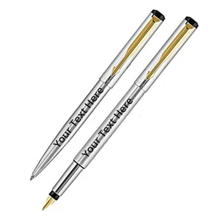 Stainless Steel Customized Parker Vector GT Fountain Pen + Ball Pen + Quick Ink Bottle - Black (30ML)