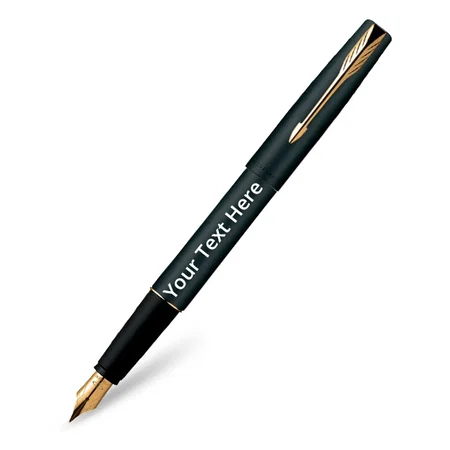 Matte Black Customized Parker Frontier GT Fountain Pen + Quick Ink Cartridge - Blue (Pack of 6)