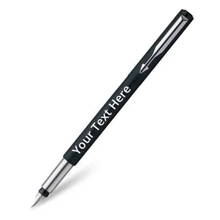Matte Black Customized Parker Vector CT Fountain Pen + Quick Ink Cartridge - Blue (Pack of 6)