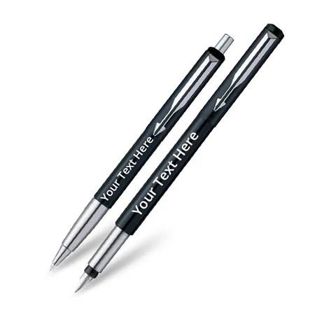 Black Customized Parker Vector Standard Sets Fountain Pen + Ball Pen + Quick Ink Cartridge - Black (Pack of 6)